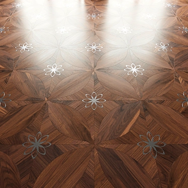 Luxury Walnut Parquet Tile - Handcrafted Steel Inlay 3D model image 1 