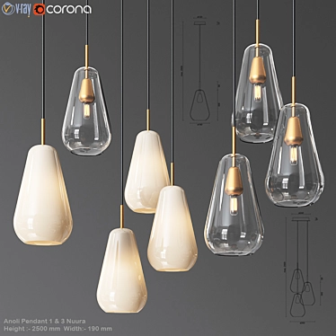 Elegant Brass Pendant and Chandelier Set 3D model image 1 