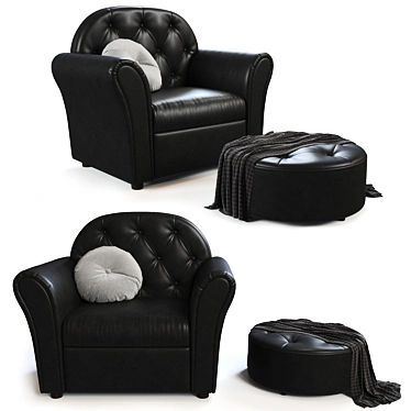 Luxury Leather Armchair & Pouf Set 3D model image 1 