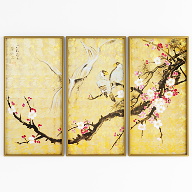 Elegant Gold Bird Frame Set 3D model image 1 