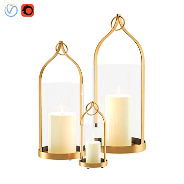 Elegant Brass Lanterns: Candle Holders & Decorative Accents 3D model image 1 