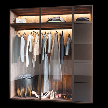 Modern Wardrobe Cabinet (1800x600x2030) 3D model image 1 