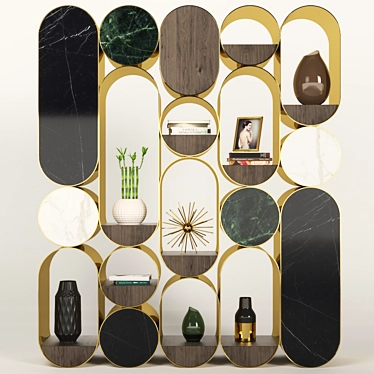 Modern Decor Set: Shelf, Vases, Frame, Books & Bamboo 3D model image 1 