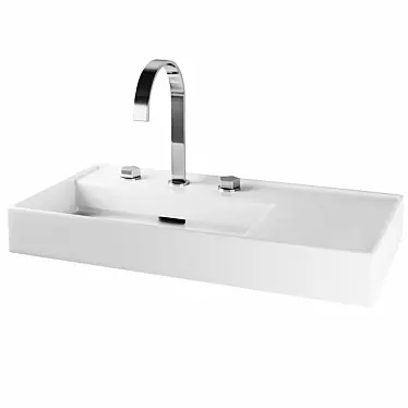 Sleek Porcelain Sink with SSS Finish 3D model image 1 