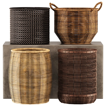 Handwoven Rattan Storage Baskets 3D model image 1 