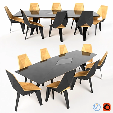 Sleek Poly Set: Table + Chairs 3D model image 1 