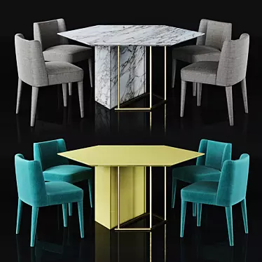 Elegant Meridiani Dining Set with Plinto ZK Editions Table and Kita Chairs 3D model image 1 