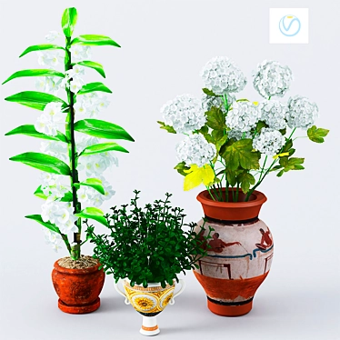 Indoor Plant Trio: Orchid, Fake Plant, Hydrangea 3D model image 1 