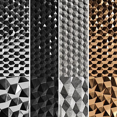 Title: Hexagonal 3D Panels in 4 Unique Materials 3D model image 1 