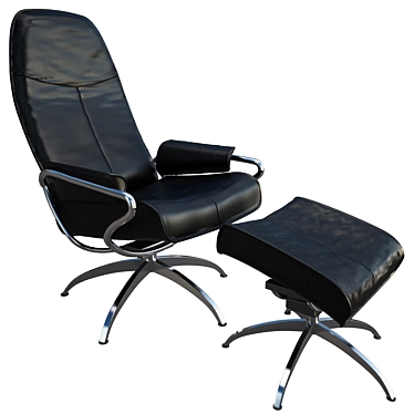 Modern Black Leather Armchair with Footrest 3D model image 1 