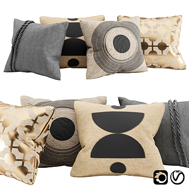 Elegant Gold & Black Decor Pillows 3D model image 1 