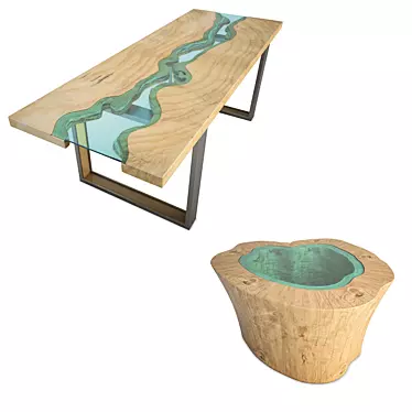 Natural River Wooden Tables | 3D Interior Design 3D model image 1 