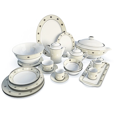 Elegant Geometric Ceramic Dinnerware 3D model image 1 