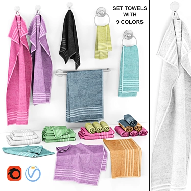 Multi-Color Towel Set: 9 Vibrant Shades 3D model image 1 
