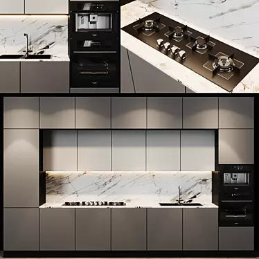Modern Kitchen Set: Appliances, Sink, Mixer (Fulgor Milano) 3D model image 1 