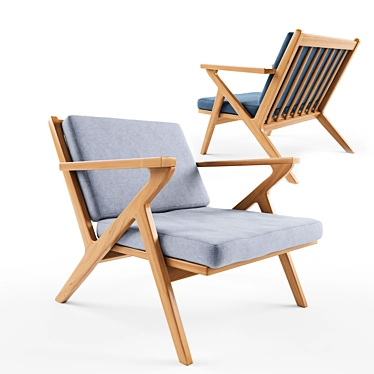 Oak Midnight Blue Plank Armchair - Iconic Design 3D model image 1 