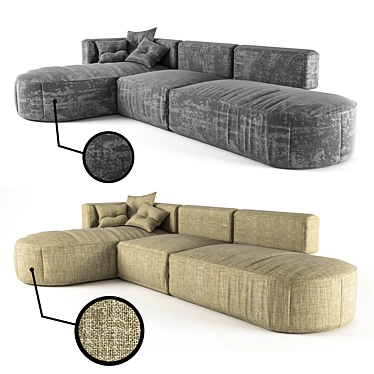 Elegant Bowy Sofa: Cotton & Crushed Velvet 3D model image 1 