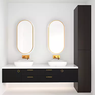 Luxury Gold Bathroom Set: Furniture & Sink Faucet 3D model image 1 