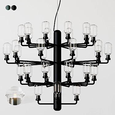 Amp Chandelier: Large, Smoke Black, Gold Green 3D model image 1 