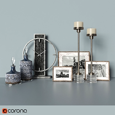 Designer Decor Set: Bottles, Clock, Candleholders & Photo Frames 3D model image 1 