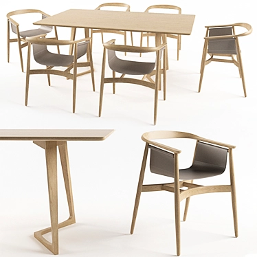 Elegant Oak Twist Table & Pelle Chair 3D model image 1 