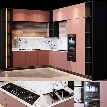 Title: Modern Kitchen Set with Fulgor Milano Appliances 3D model image 1 