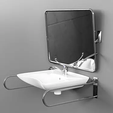 Accessible Sink with Mirror and Handrails 3D model image 1 