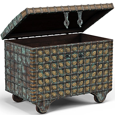 Title: Vintage Green Indian Dowry Trunk 3D model image 1 