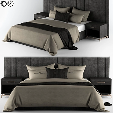 Elegant Cream & Black Bed-Set 3D model image 1 