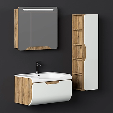 Nplus Golf 80 Bathroom Cabinet Set - Modern Wood Texture 3D model image 1 