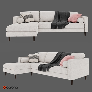 Modern Birch Ivory Sectional Sofa 3D model image 1 