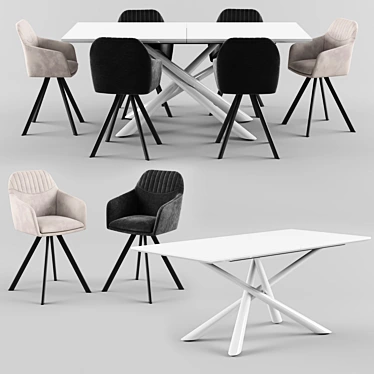 Modern White TARANTO Table with MILTON Chairs 3D model image 1 