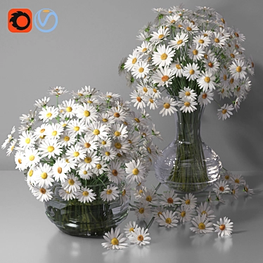 White Daisy Delight Glass Vase Set 3D model image 1 
