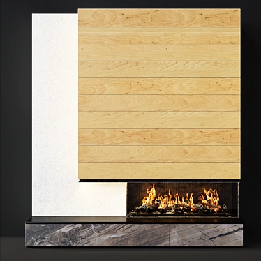 Modern Wood-Clad Fireplace 3D model image 1 
