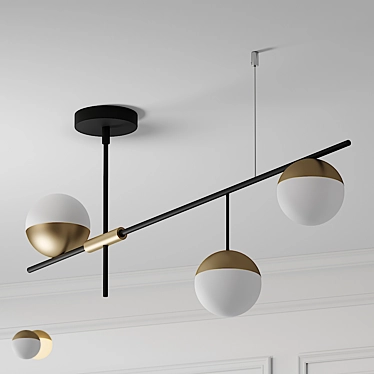 Mid Century Modern 3-Light Linear Ceiling Fixture 3D model image 1 