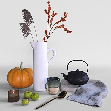 Autumn Kitchen Set with Pumpkin & Berries 3D model image 1 