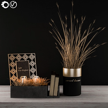 Elegant Black & Gold Wheat Table 3D model image 1 