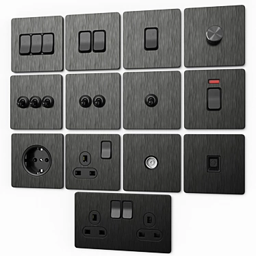 Sleek Steel Wall Switches & Sockets 3D model image 1 