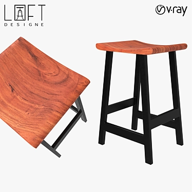 LoftDesigne 1591 Acacia Wood Bar Stool 3D model image 1 