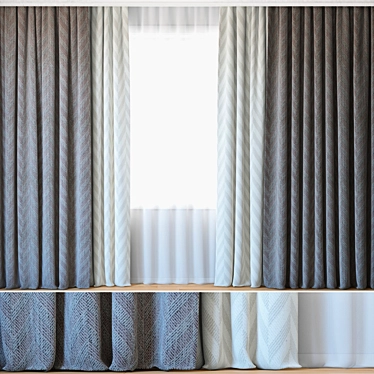 Jacquard Fabric Curtains with Tulle - Lazarus 3D model image 1 