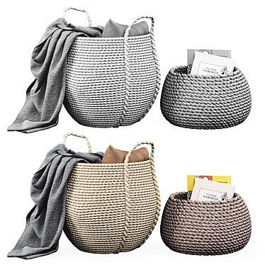 Rustic Woven Baskets: Chic Home Decor 3D model image 1 