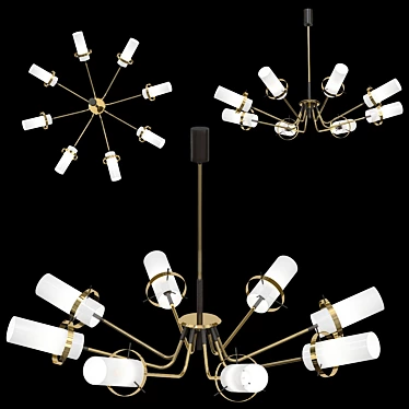 Modernist Brass and Satin Glass Chandelier 3D model image 1 