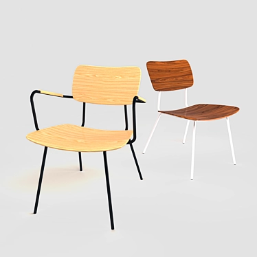 Retro Chic Metal and Wood Chair 3D model image 1 