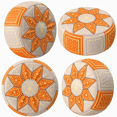 Beige Orange Moroccan Leather Pouf: Stylish and Versatile 3D model image 1 