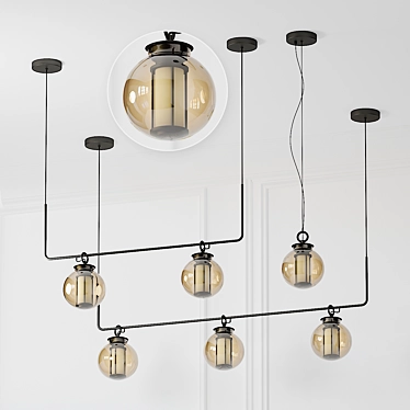 Nordic Style Amber Glass Ceiling Light 3D model image 1 