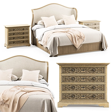 Tranquil Retreat: California King Bed & Oak-Inspired Chest 3D model image 1 