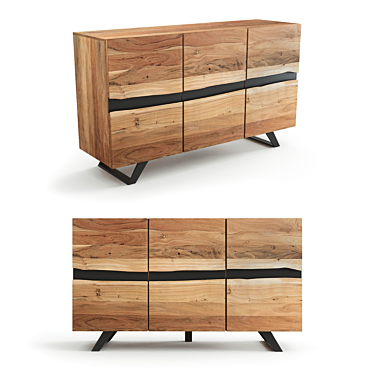 Contemporary Wood and Metal Sideboard 3D model image 1 