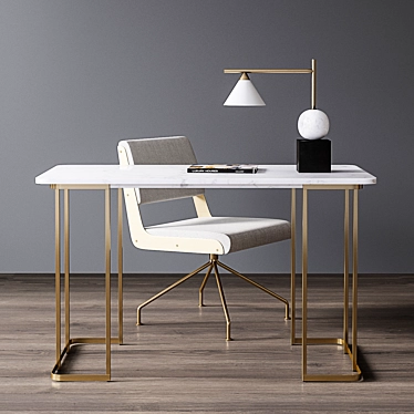 Sleek Marble Desk with Rue Cambon Chair 3D model image 1 