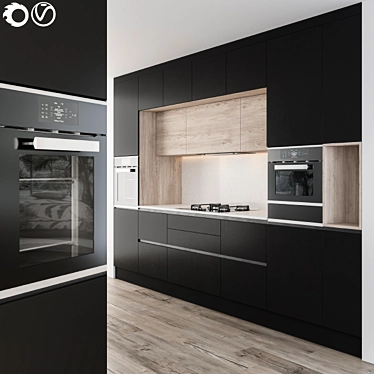 Sleek Black Kitchen Set 3D model image 1 