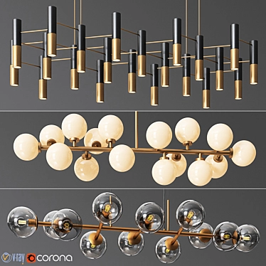 Sleek Linear Chandelier Set 3D model image 1 